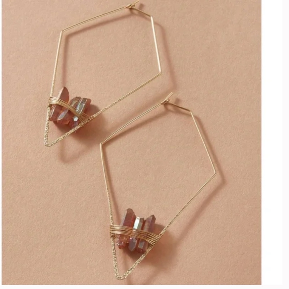 ❤️ FREE Geode Stone Boho Wire Peasant Hipster Hippie Deco Geo Hoop Earrings